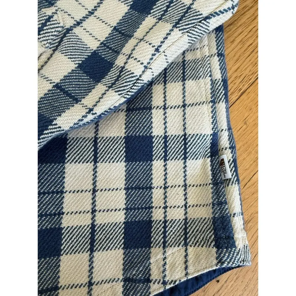 The North Face Valley Twill Flannel Shirt Men’s XL Blue Cream Plaid Button Up